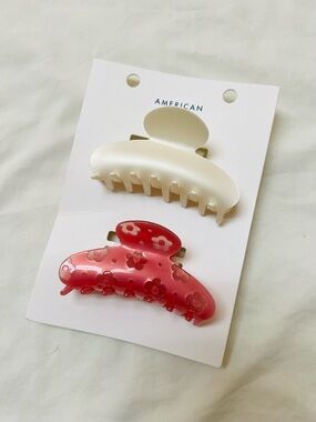 American Eagle Outfitters Cream and Red Floral Hair Claw Clips